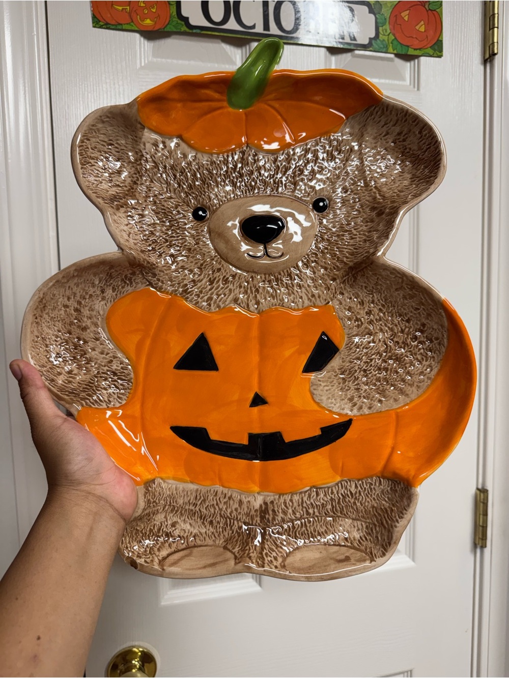 Fall or Halloween Teddy Bear Pumpkin Costume Platter/Tray- Orange